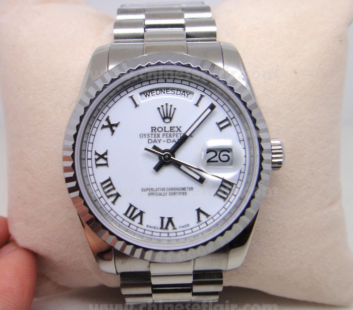 Copy Rolex Day Date Watch: SS White Roman Mens Watch